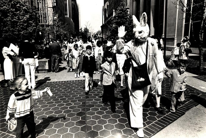 Easter Bunny leads a parade through downtown Wilmington in 1980.
