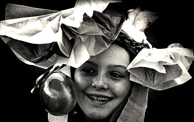 Dawn Holding, 12, models her entry in a Homemade Easter Bonnet Contest in 1984.