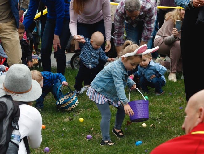 The youngest egg-seekers take to the field during the Easter egg hunt at Auburn Heights Preserve in 2017.