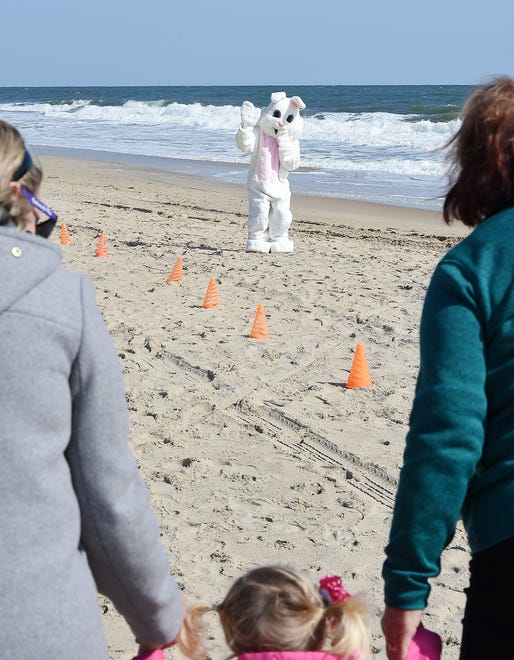 The Easter Bunny is ready for the fun to begin at the Easter Egg Scoop in Dewey Beach in 2016.