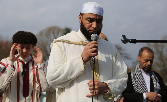 Imam Hadi leads the assembled in prayer during Eid al-Fitr on Wednesday April 10, 2024.