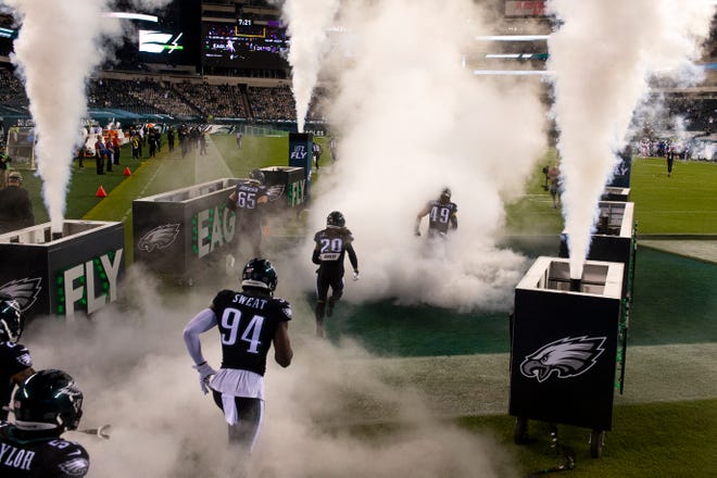 The Eagles take the field for a game against the Giants Thursday, Oct. 22, 2020 in Philadelphia, Pa.